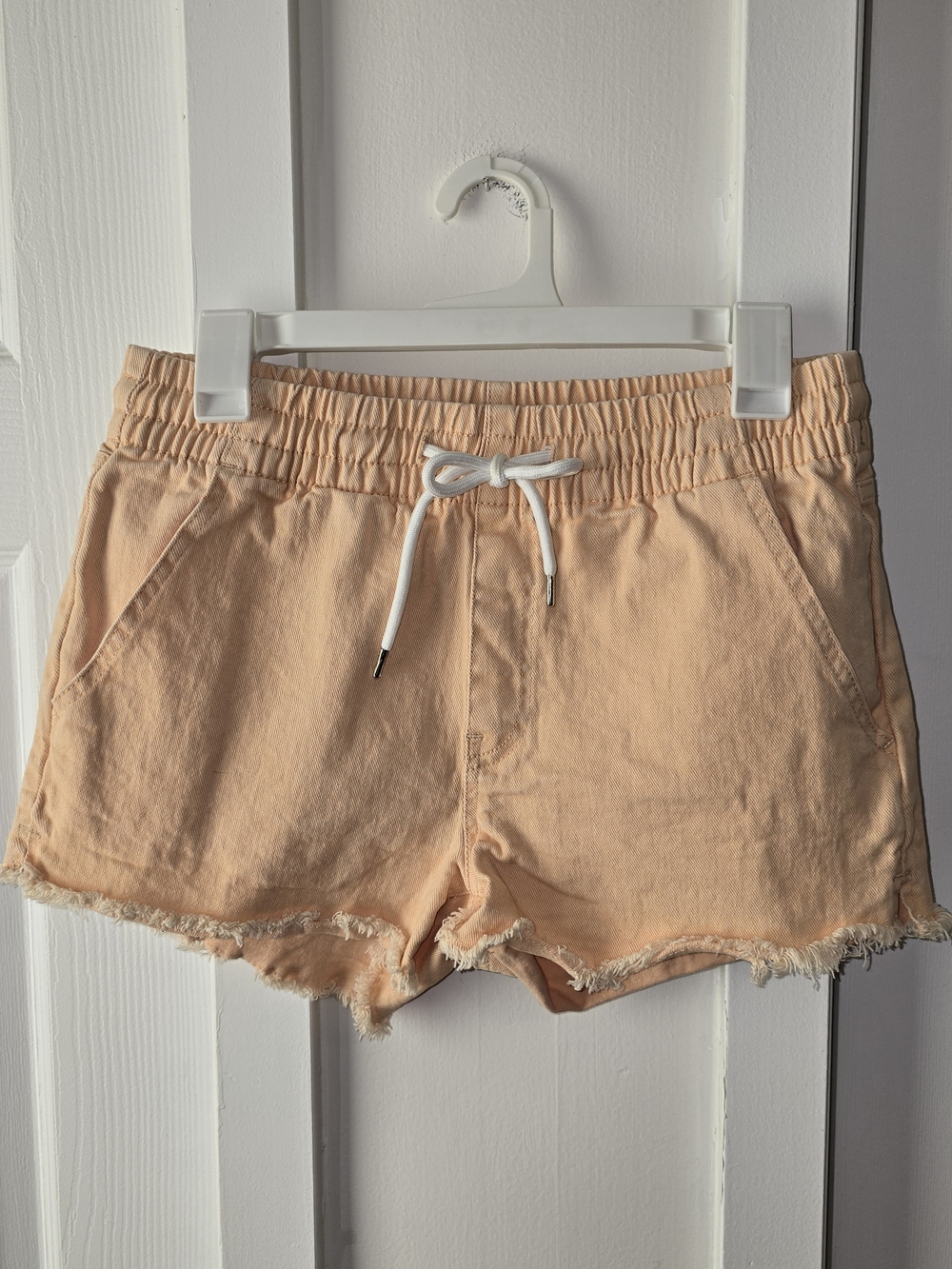 Celebrity Pink Peach Drawstring Frayed Hem Athletic Shorts